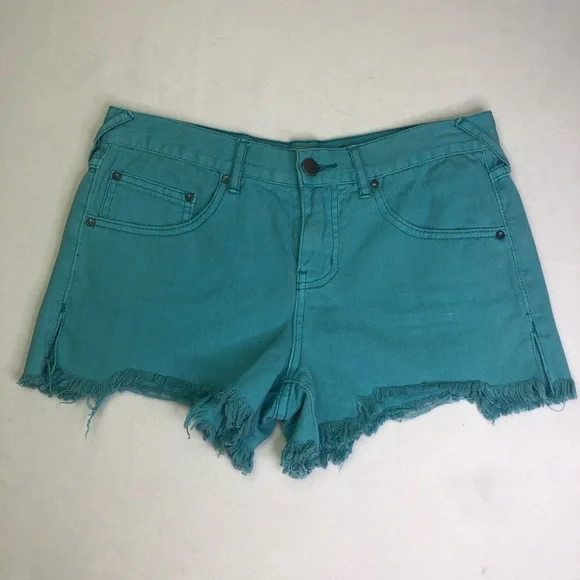 Free People Teal Cotton Jean Shorts EUC Sz 2 26 - Picture 11 of 11